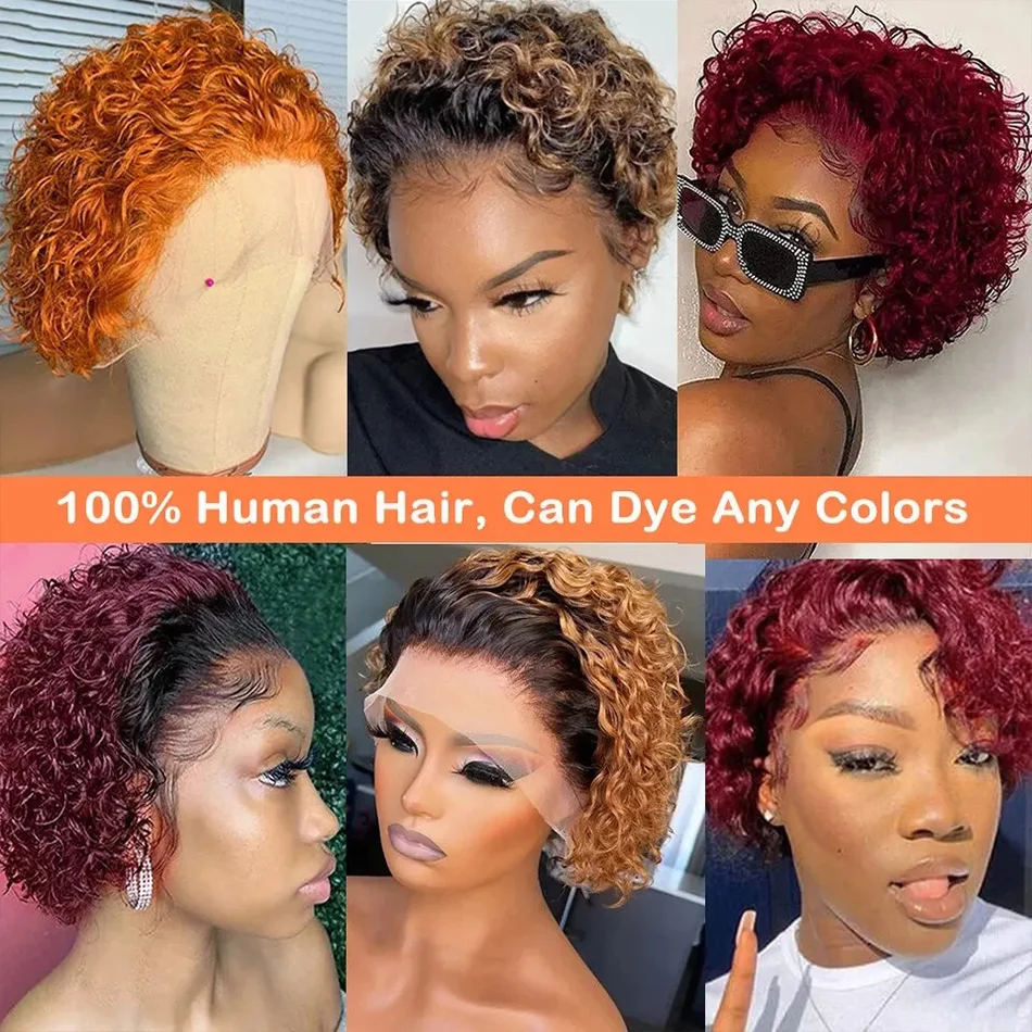 Pixie Cut Wig Short Bob Curly Human Hair Wigs perruque bresillienne Cheap 13X1 Transparent Lace Wig Water Deep Wave Human Hair