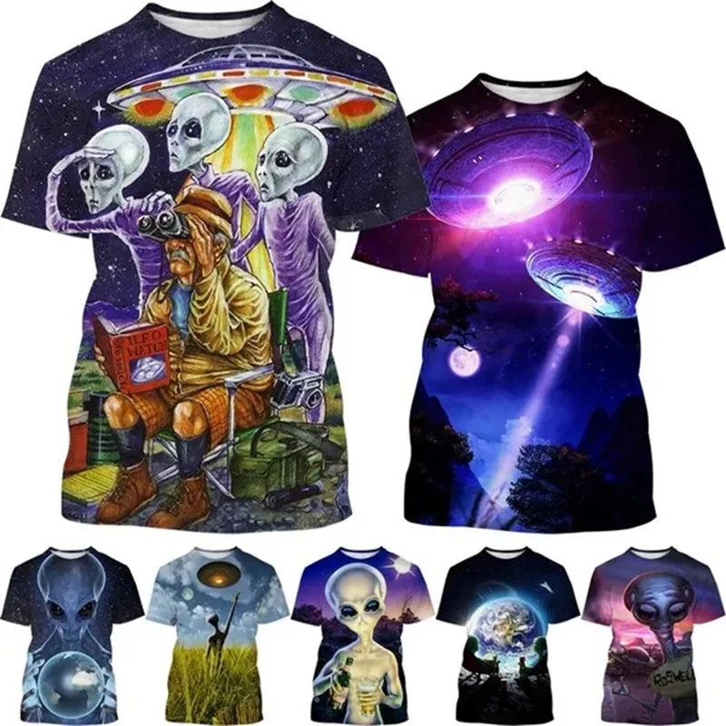 

UFO Alien Pattern T Shirt For Men 3d Printed Personality Hip-hop Streetwear Tee Top Casual Round Neck Short-sleeved T-shirt