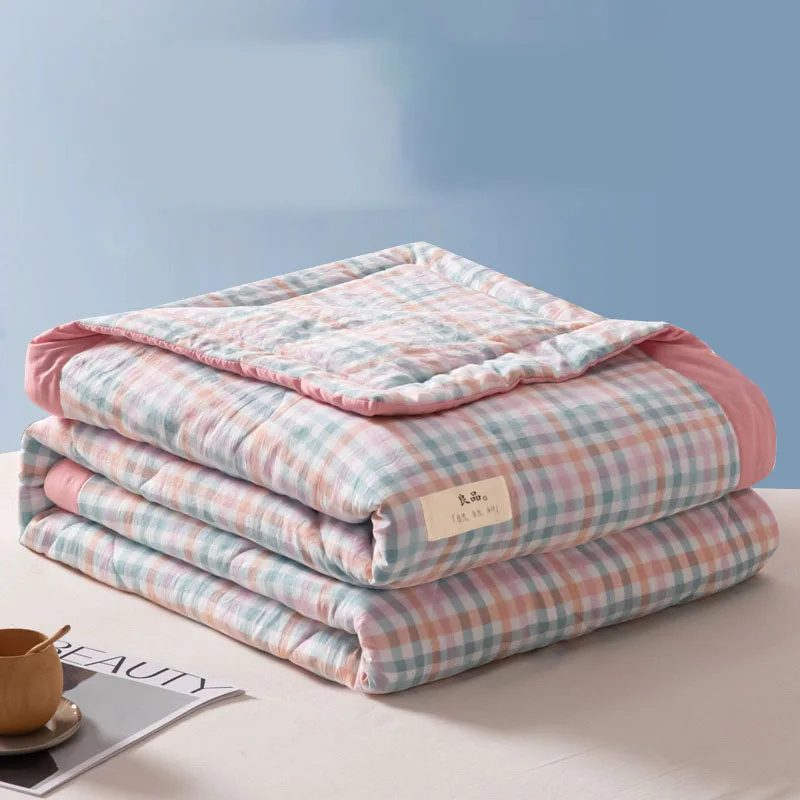 

Quilt New Simple Japanese Style Summer Cool Cotton Machine Washable Air Conditioner Double Thin Comforter Bedspread On The Bed