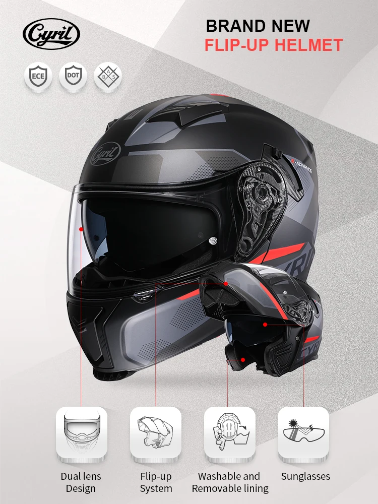 Motorcycle Helmet Dual Visor Modular Flip Up Full Face Helmet for Adult Men Women DOT ECE Approved Casco Moto CYRIL AH121