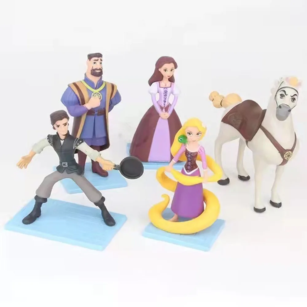 

5Pcs/Lot Disney Princess Dolls Tangled Rapunzel PVC Model Action Figures Princess Anime Figurines Cake Decor Kids Toys 9-12cm