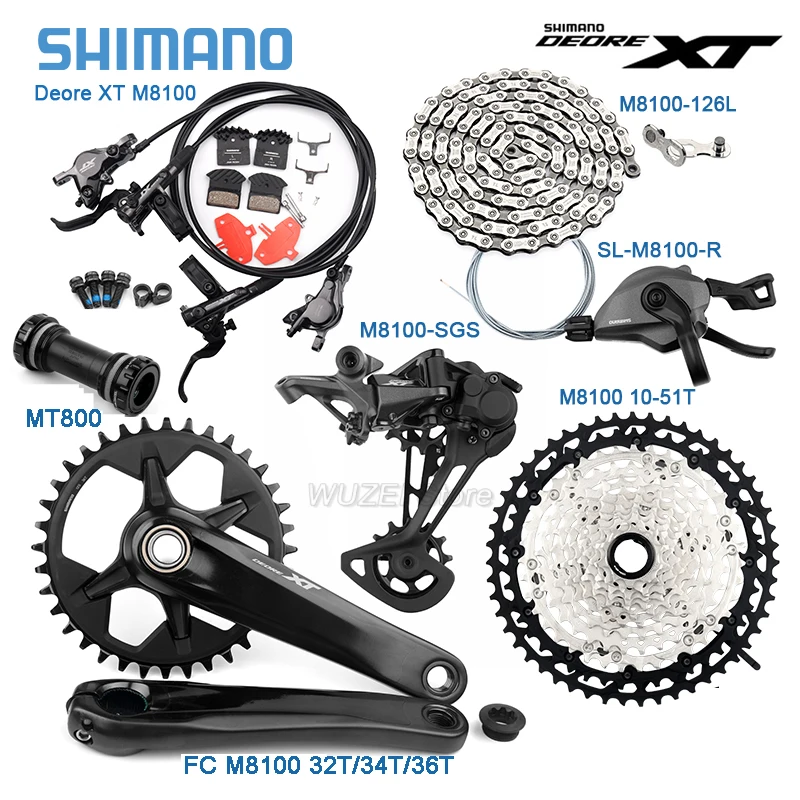 

SHIMANO DEORE XT M8100 Groupset 12S MTB XTM8100 Crankset Hydraulic Disc Brake CN SL RD CS 10-51T/12S 11-46/50/52T K7 12V KIT