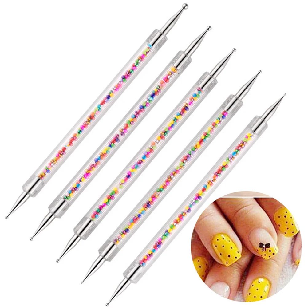 

5 Pcs Nail Point Pen Double Head Manicure Dotting Tools Silicone Rhinestones Picker