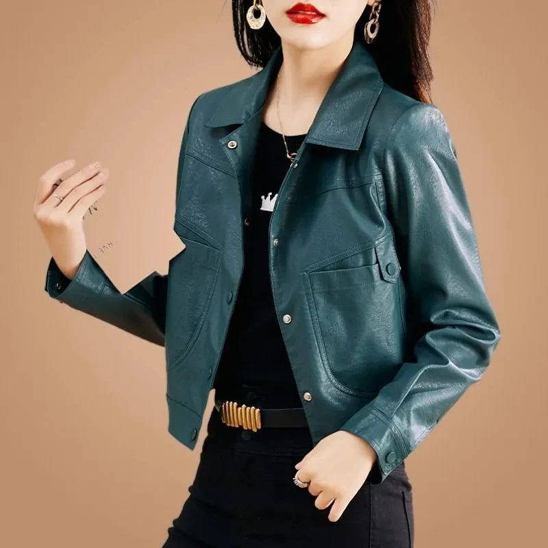 

Leisure Versatile Machine Car Leather Coat Women's Spring Autumn New Fashion Loose Short PU Wash PU Jacket