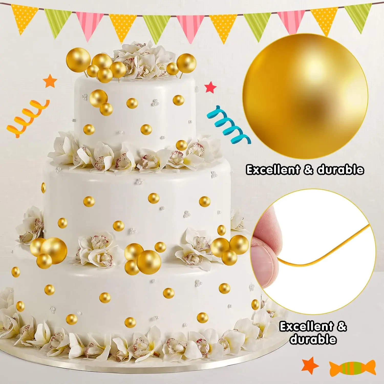 20Pcs Ball Cake Topper DIY Cake Cupcake Topper Ball For Birthday Baby Shower Wedding Party Christmas Ball Cake Topper Decor - 15