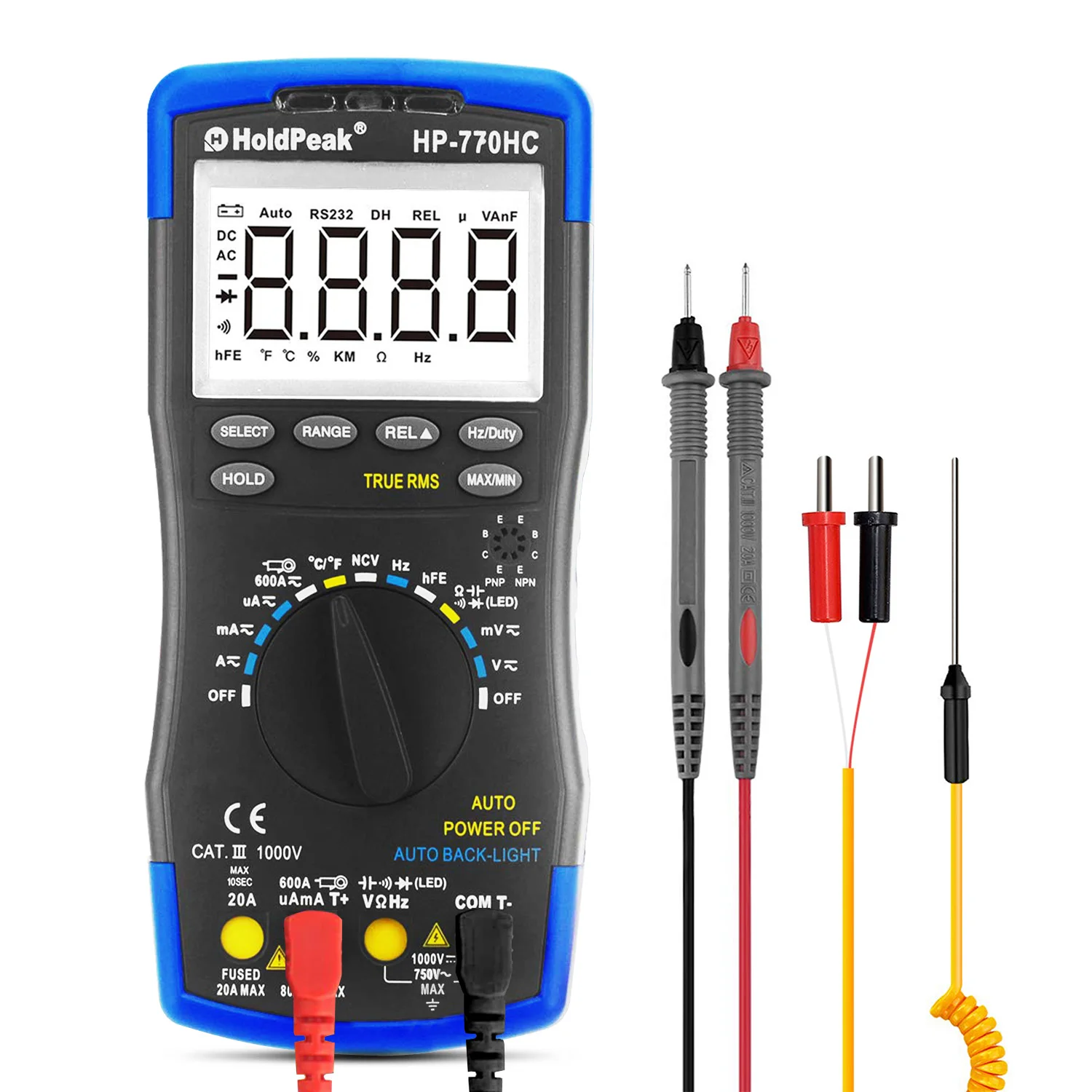 

Multimetro HoldPeak HP-770HC True RMS Auto Ranging Digital Multimeter with NCV Feature and Temperature/Frequency/Duty Cycle Test