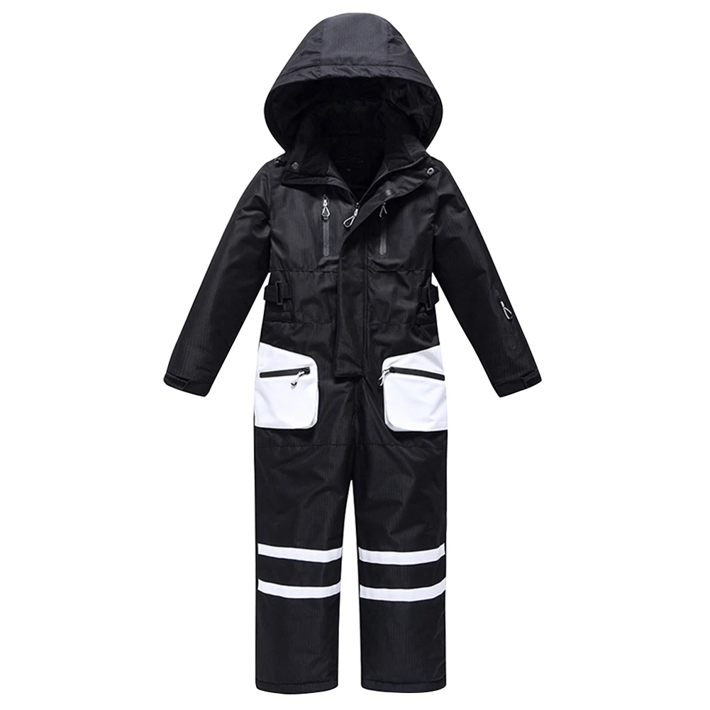 Kids Winter Snowboarding Wear,Children's Ski Overalls with Hood,Windproof Waterproof Boys Ski Suit,Girls Warm One-Piece Snowsuit