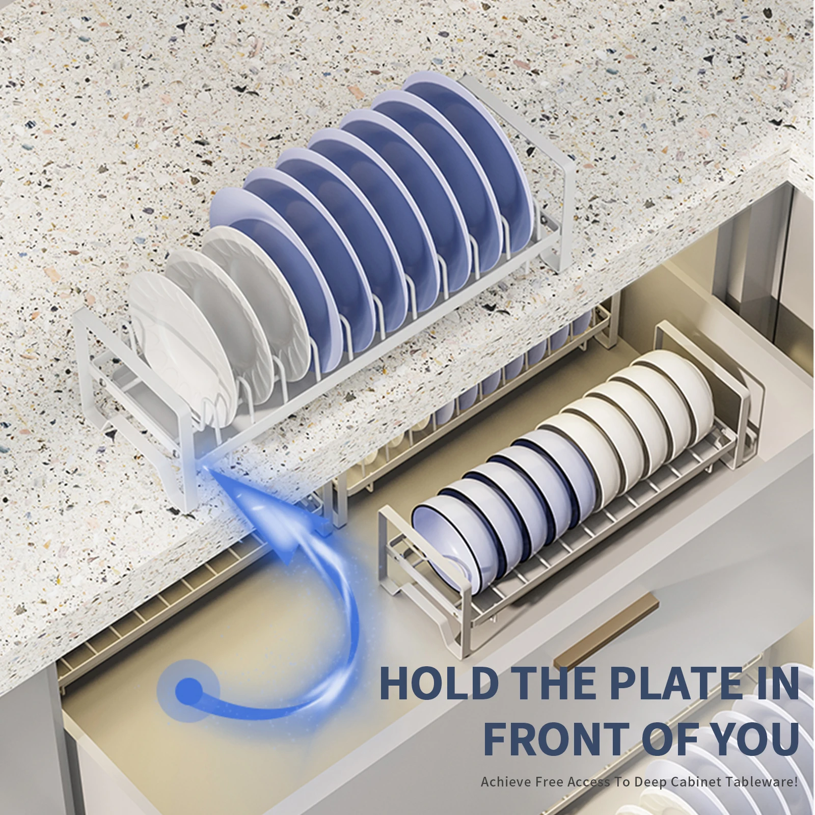 dish drying rack,Sliding dish storage rack,Pull-out cutlery rack under the sink,Drill-free space-saving dish rack 5
