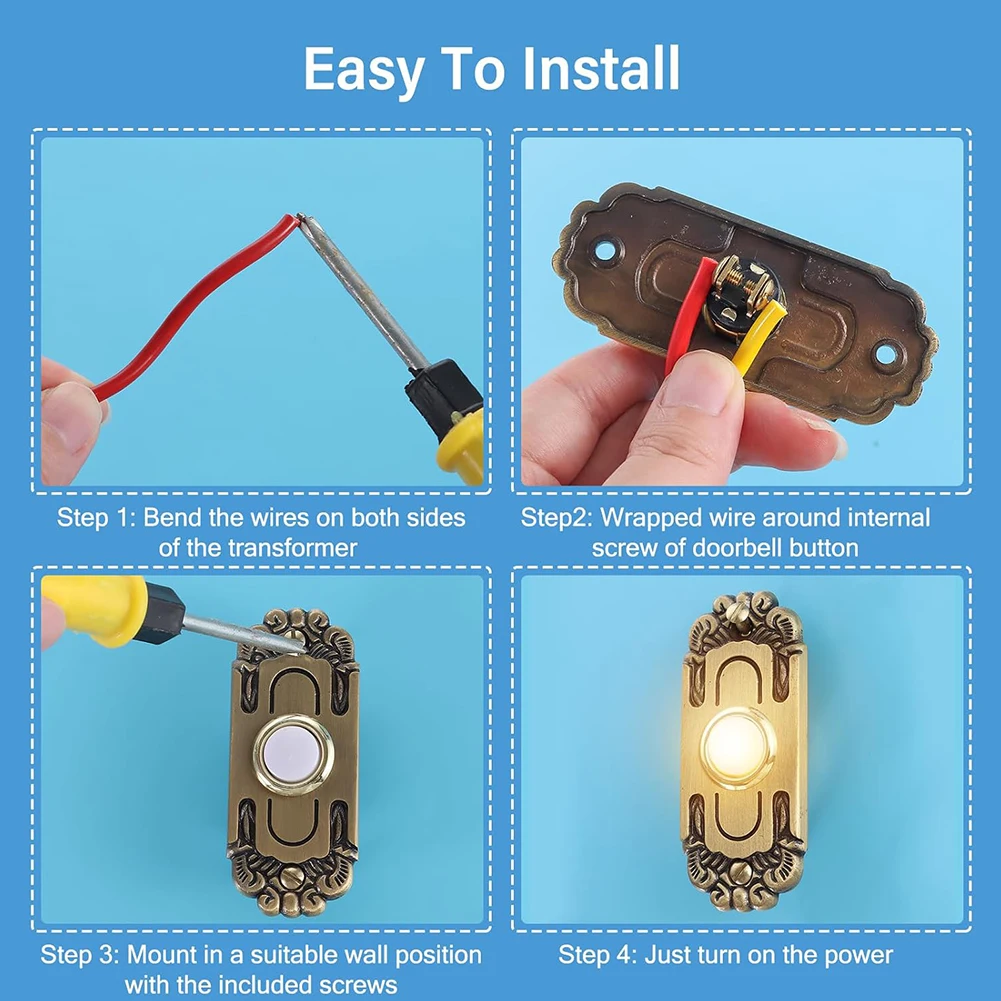 For Home Entrance Heavy Duty Doorbell Door Bell Button Antique Brass Bronze Easy Installation High-quality Metal