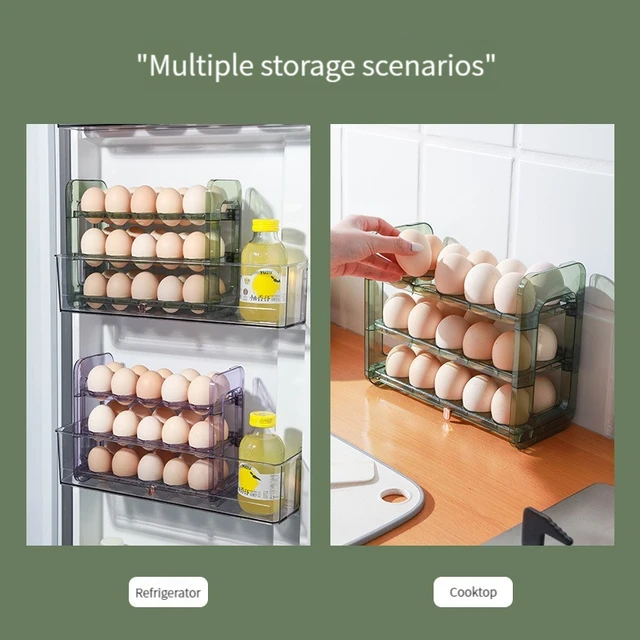 Boîte de rangement pour réfrigérateur d'œufs de cuisine de grande capacité, organisateur de plateau à œufs multicouche Portable, porte-œufs pratique à ouverture/fermeture 5