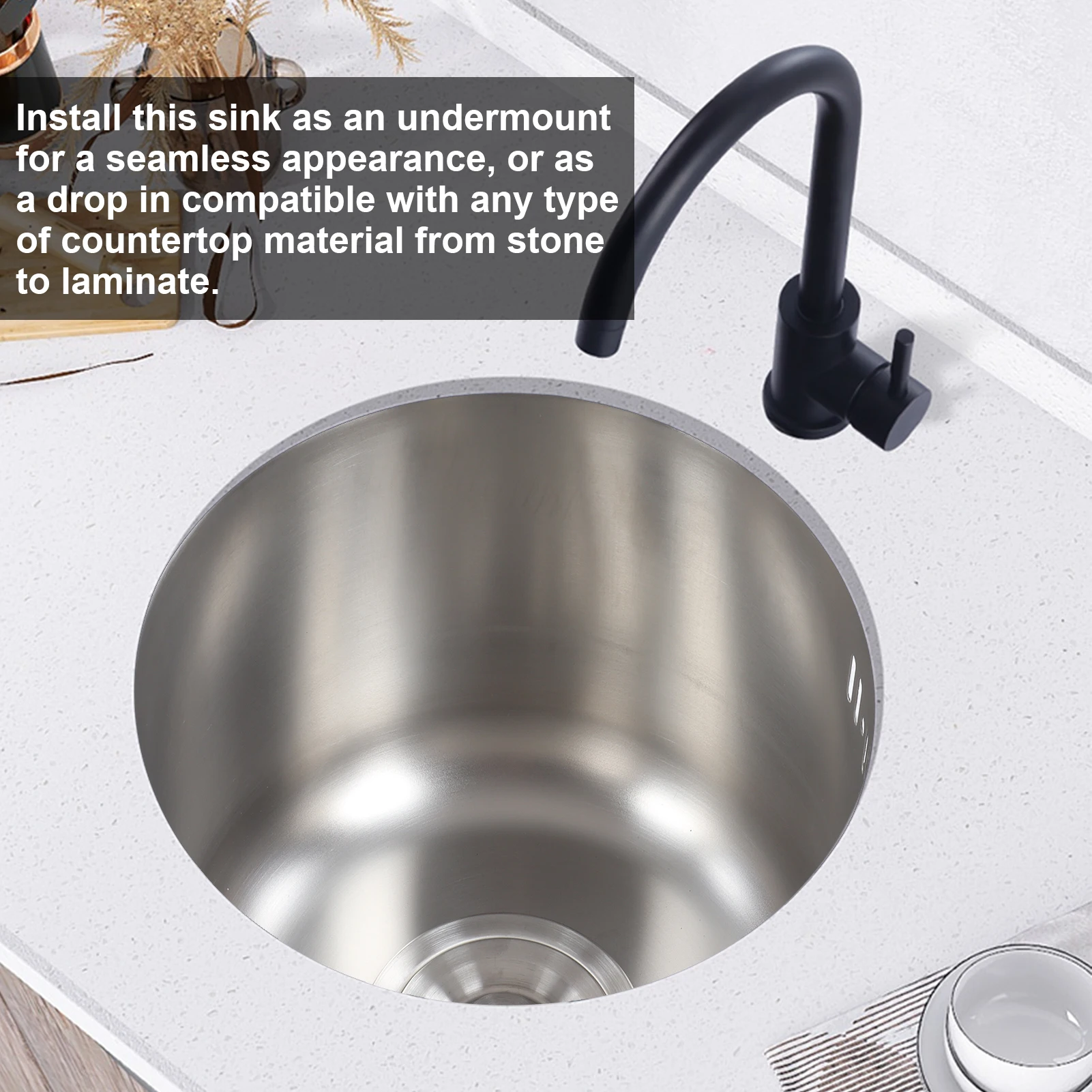 Stainless Steel Round Sink Kitchen Mini Single Bowl Grey Basin with Drain Fitting 30cm Diameter Home Decor Kitchen Accessories ﻿