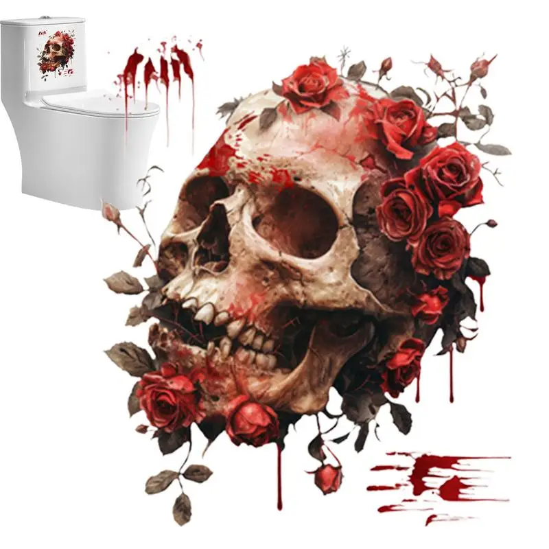 Skull And Flower Stickers Skull Bathroom Wall Decals Bathroom Wall Decals Horror Toilet Seat Stickers Horror Art