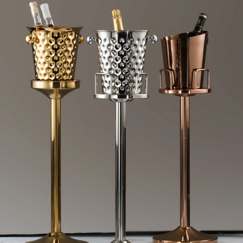 Thickened metal stainless steel ice bucket rack, European style staghorn champagne bucket hammer pattern ice bucket,