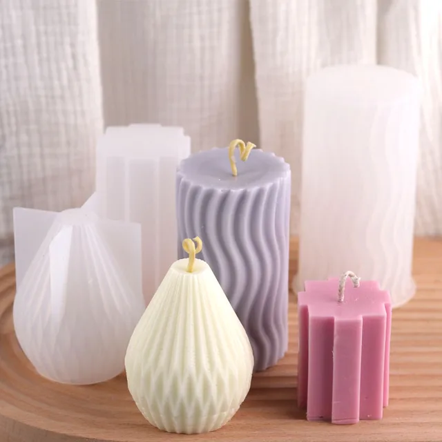 Cylinder Silicone Candle Mold DIY Stripe Candles Dinner Ornament Making Plaster Epoxy Resin Molds Home Decor Handmade Gifts 5
