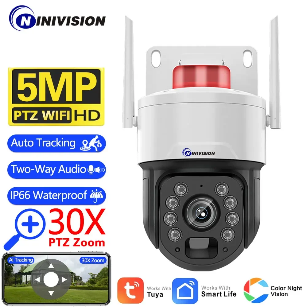 

TUYA Home Security Video Surveillance IP Camera 5MP 30X Optical Zoom Two-Way Audio Auto Tracking Alarm PTZ WiFi Camera 4K Contro