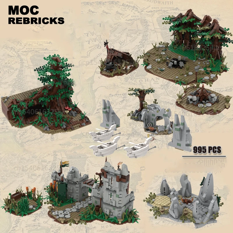 Movie Rider War Hide Camp Moc Building Blocks Modello Near Fangorn Scenario Module Technology Bricks Sets Collection Toys Xmas Gif