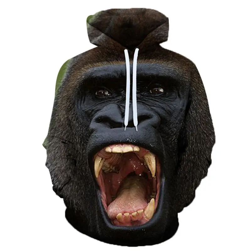

Свитшот мужской с капюшоном и 3D принтом серии Fierce Gorilla, повседневные Модные женские толстовки в стиле хип-хоп, популярные спортивные толстовки