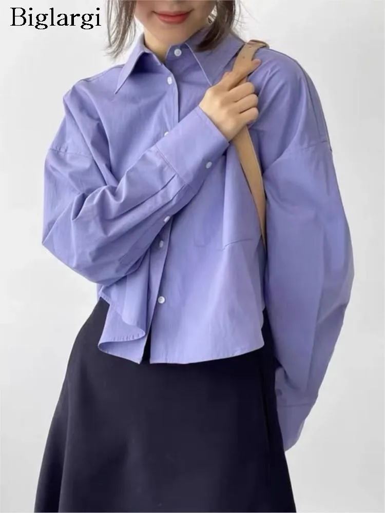 

Весенняя рубашка, топы, женские Асимметричные Свободные плиссированные дамские укороченные блузки с длинным рукавом, модные повседневные женские рубашки в Корейском стиле, топы