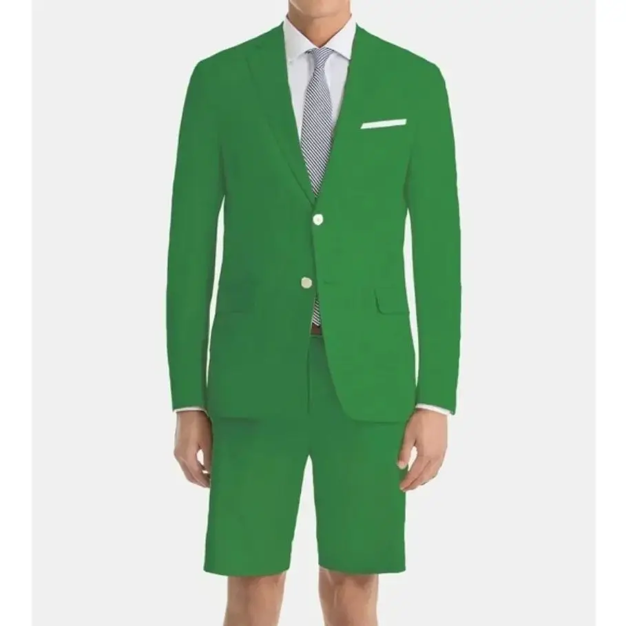 Summer Men Suits With Short Pant Notch Lapel 2 Buttons Wedding Prom Vintage Groom Tuxedos Slim Fit Terno Masculino Blazer 2 Pcs