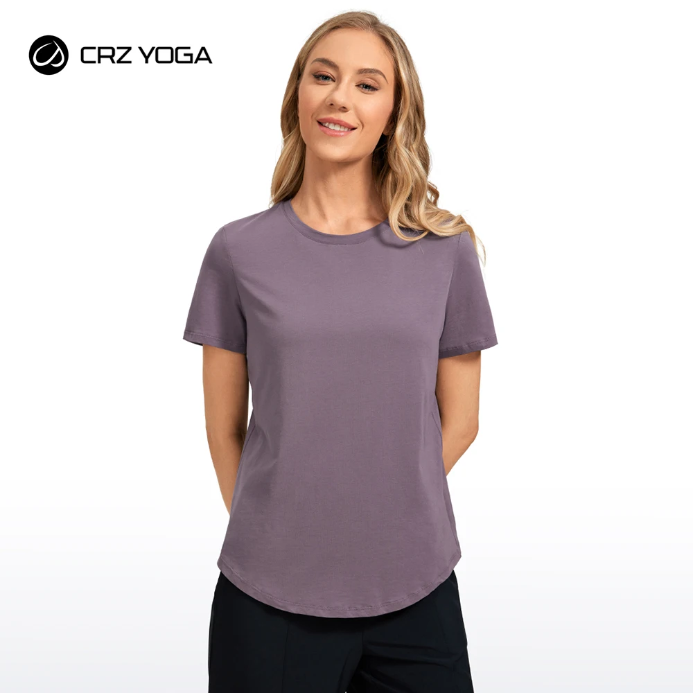 CRZ YOGA Women's Yoga Classic Fit Pima Cotton Short Sleeves V-Neck