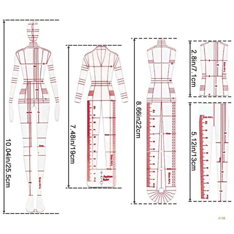 Mannequin Sewing Template Ruler 4 Pcs 41XB Fashion Sketching Ruler Dressmaking Tailoring Designing Drawing