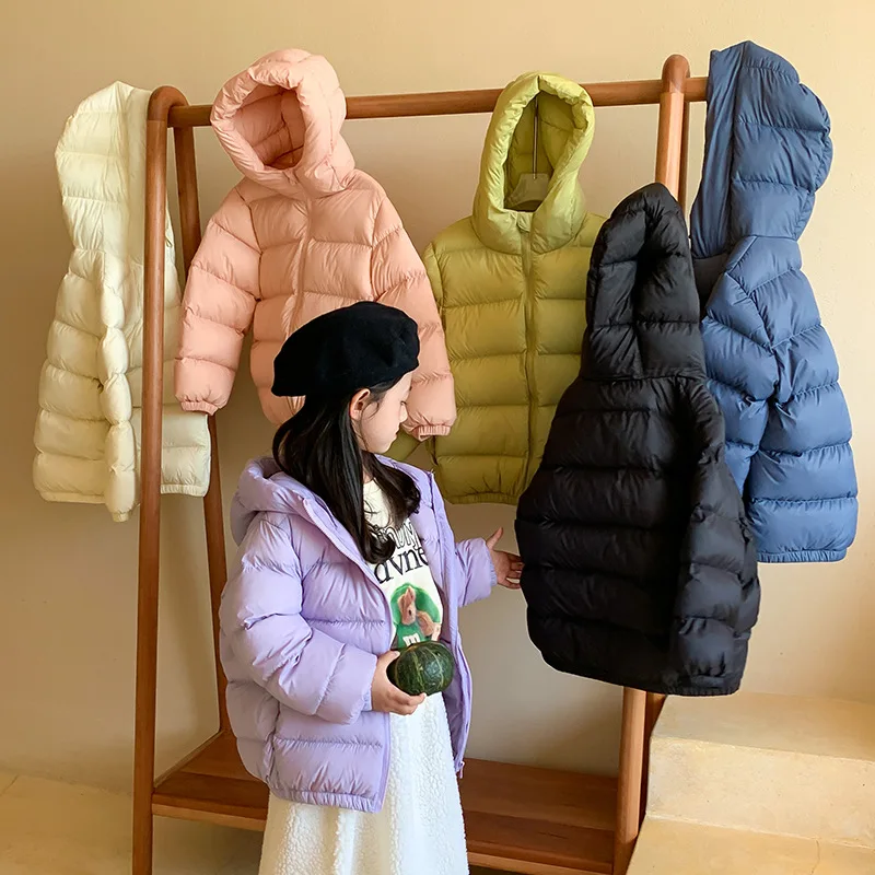 Children's and Large Korean Lightweight Down Jacket 2024 Autumn Winter New Item Boys Girls and Babies Hooded Children's Jacket