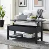 Lift Top Coffee Table with Storage Shelf, Black wood finish 1