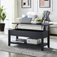 Lift Top Coffee Table with Storage Shelf, Black wood finish 1