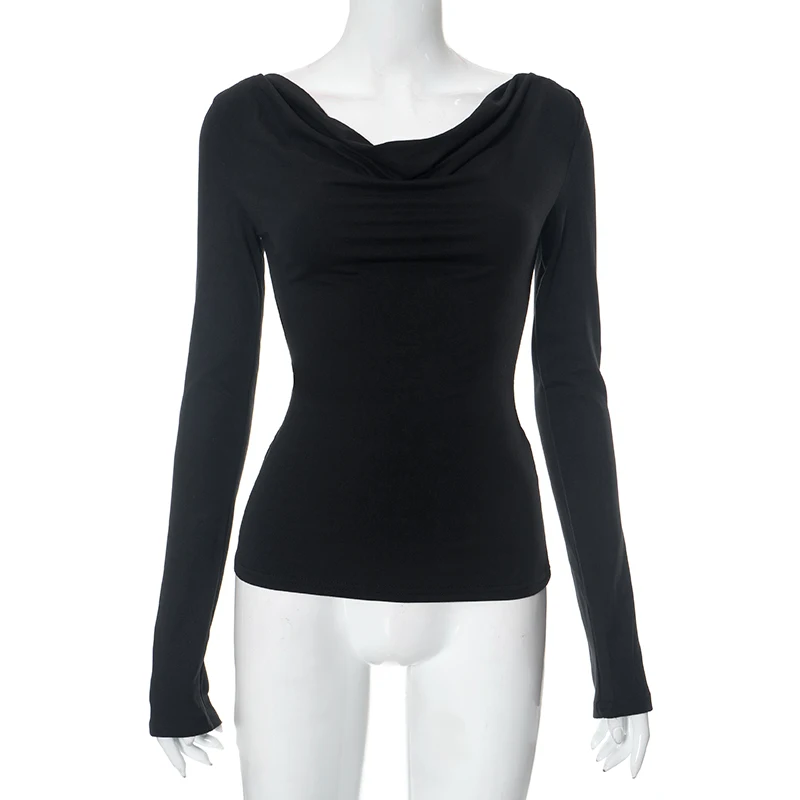 Irregular Swing Collar Ruched Off Shoulder Crop Vest Long Sleeve Backless Strappy Women Casual Tops Streetwear In Autum