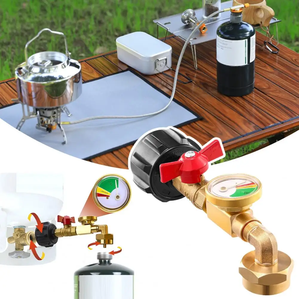 Gas Tank Connector Propane Tank Filling Accessory Explosion-proof Brass Gas Tank Refill Adapter with Valve Gauge for Outdoor 5