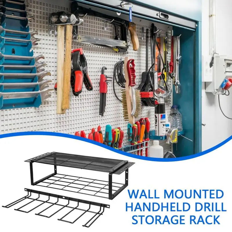 Electric Drill Storage Tool Storage Rack Wall Mounted Load-Bearing Capacity Heavy Duty Metal Tool Shelf Garage Tool Organizer