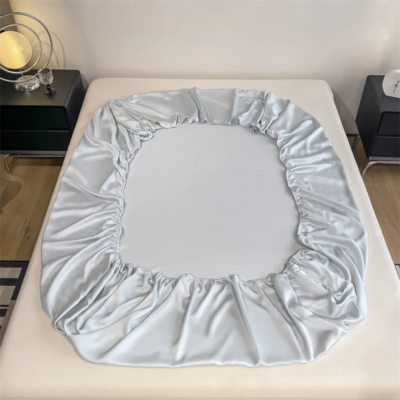 Fitted Sheet Pure Color Silk Bed Sheet Pure Natural Mulberry Silk Mattress Cover Elastic Band Fixed Silk Bedding 140x190Cm 5