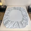 Fitted Sheet Pure Color Silk Bed Sheet Pure Natural Mulberry Silk Mattress Cover Elastic Band Fixed Silk Bedding 140x190Cm 5