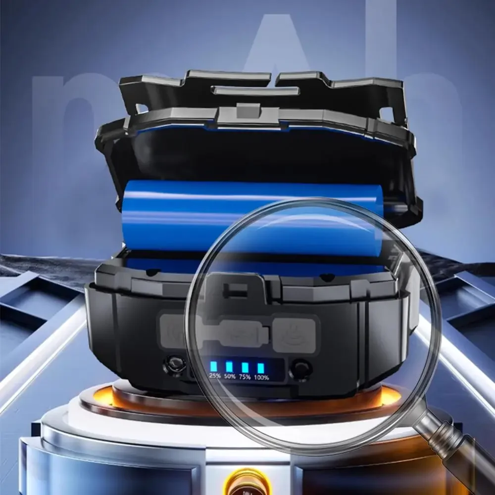 COB LED Strong Light Headlight 5 Gears Head Mounted Flashlight Power Display Powerful Headlight Torch for Outdoor Night Fishing