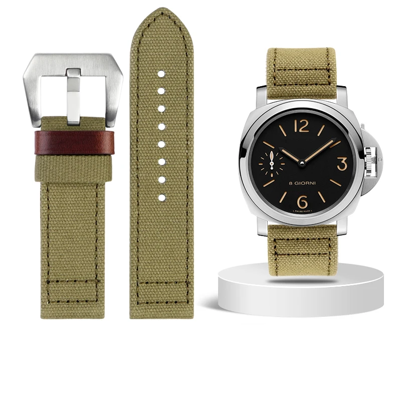 thumbnail image 1 of Correa de reloj de lona gruesa de doble cara de 24 mm para la serie Breitling Panerai Sneaking PAM441 PAM111, 1 of 5