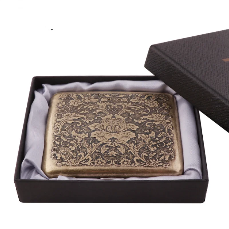 Elegant Vintage Metal Cigarette Case with Gift Box - Pocket Storage