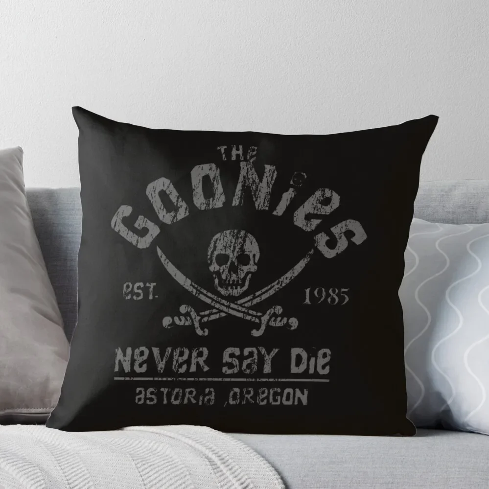 

The Goonies - Never Say Die - Grey on Black Throw Pillow Pillow Covers Decorative pillow cover luxury Couch Pillows Pillowcase