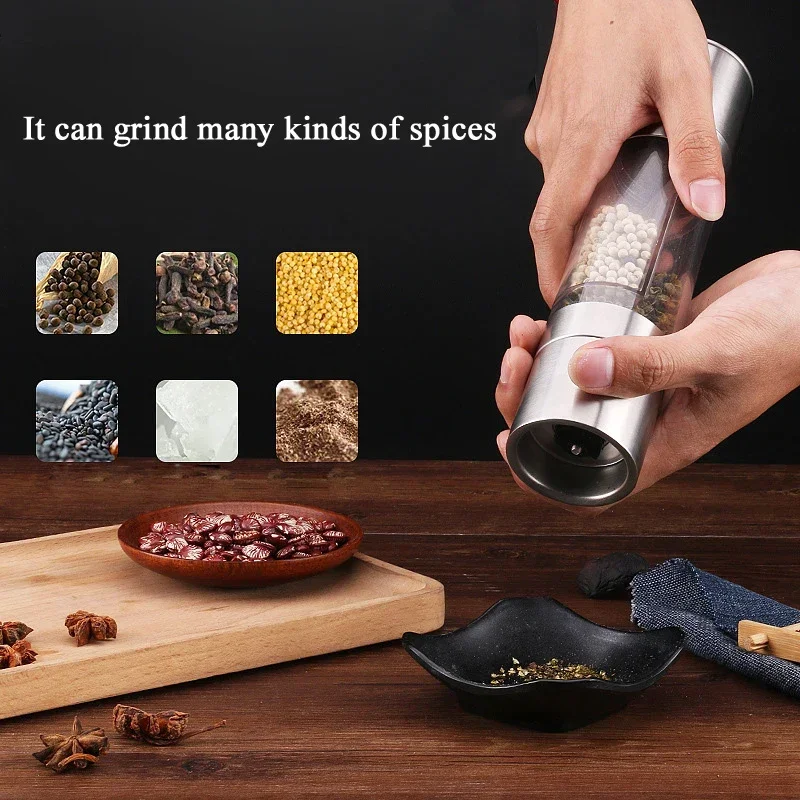 Salt and Pepper Grinder Mill 2 in 1 Manual Stainless Steel Salt Pepper Mills Multi Mill Adjustable Ceramic Grinding