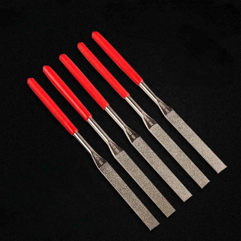 Description Picture 2 of item1pc Non-slip File Needle File Flat Metal Stone Grinding Plastic Handle Red Set Diamond Hot sale tools