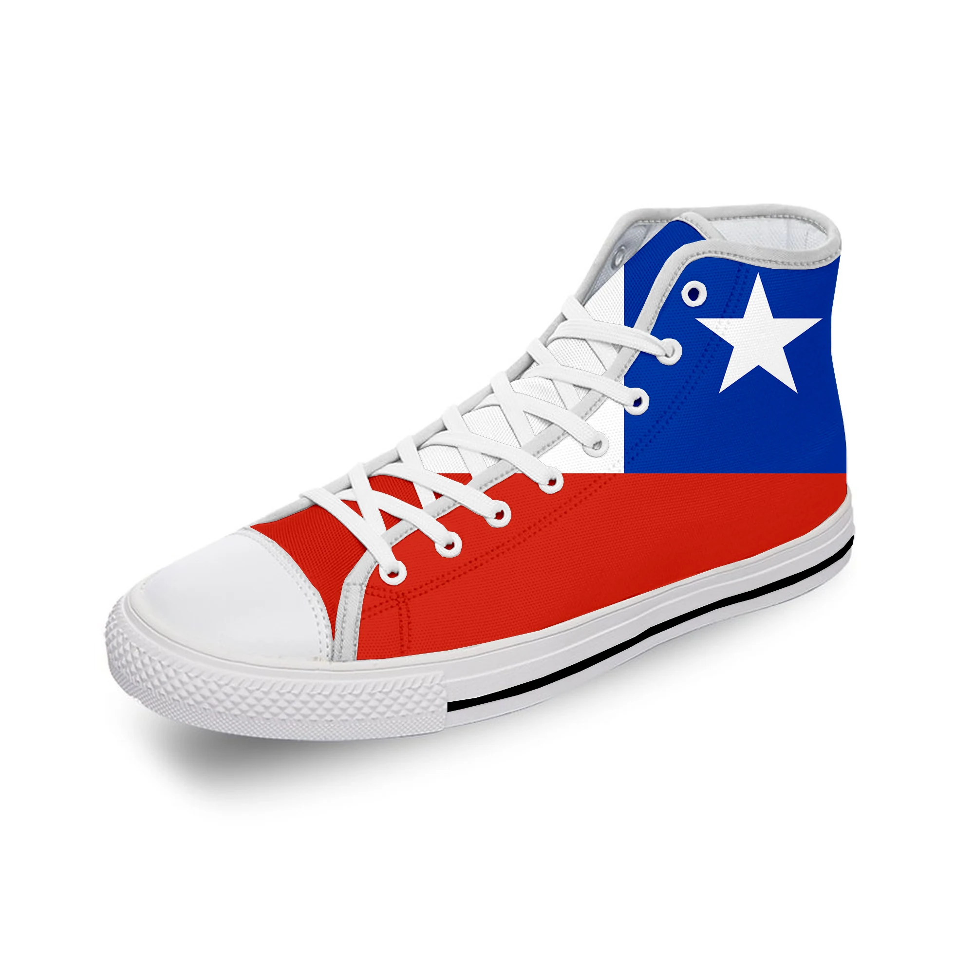 Chilean Flag Chile Patriotic Cool White Cloth Fashion 3D Print High Top Canvas Shoes Men Women Lightweight Breathable Sneakers