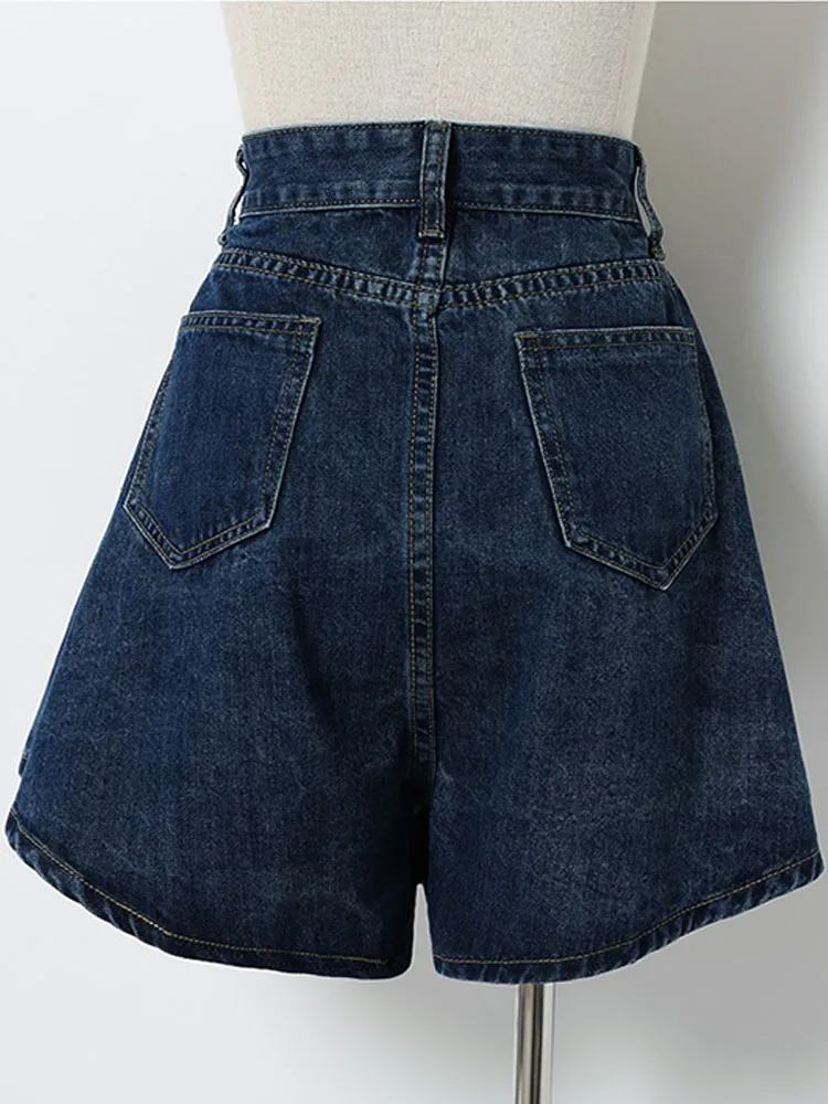 S-4XL Denim Shorts Voor Vrouwen 2023 Zomer Donkerblauw Wijde Pijpen Hoge Taille Losse Jeans Shorts Femal Solid Alle-wedstrijd Half Broek