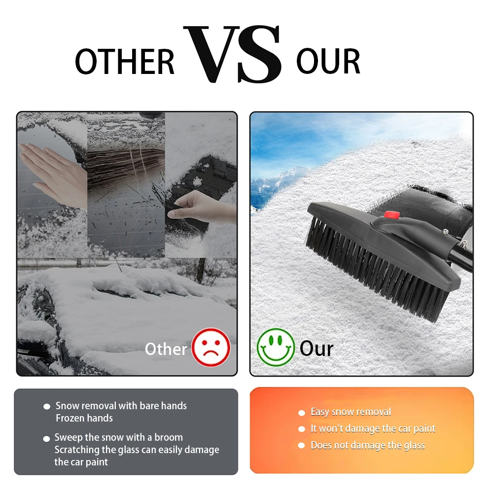 2026 New 3 In 1 Extendable Car Snow Shovel Brush With Ice Scraper Windshield Deicer Remover Tool for Winter Auto Defrosting
