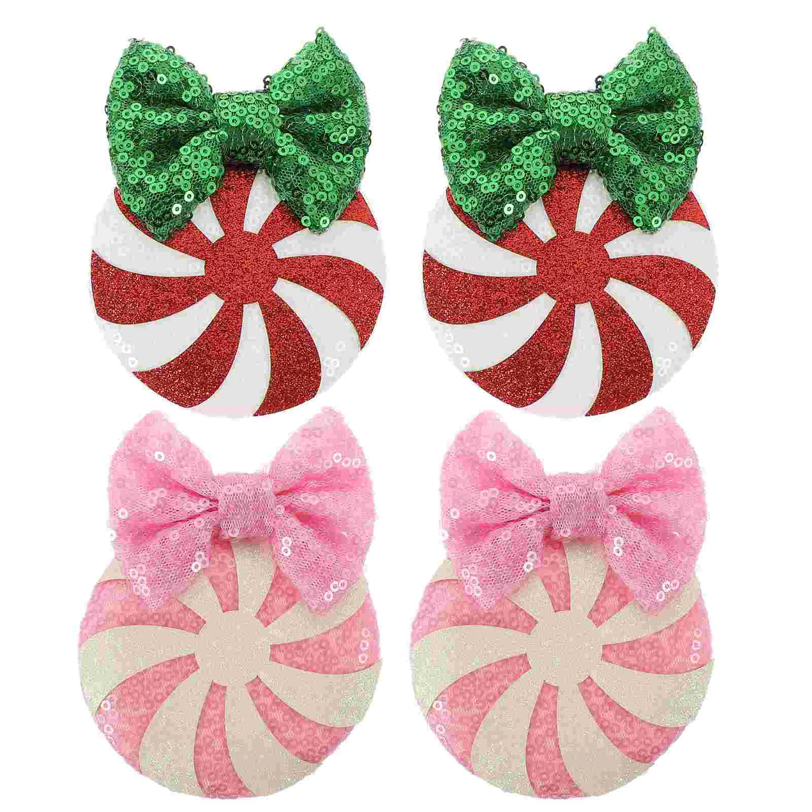 

2 Pairs Christmas Sequin Bow Hairpin Candy Clips Girl Accessories Barrettes Bulk Gifts Decor Wedding for Girls