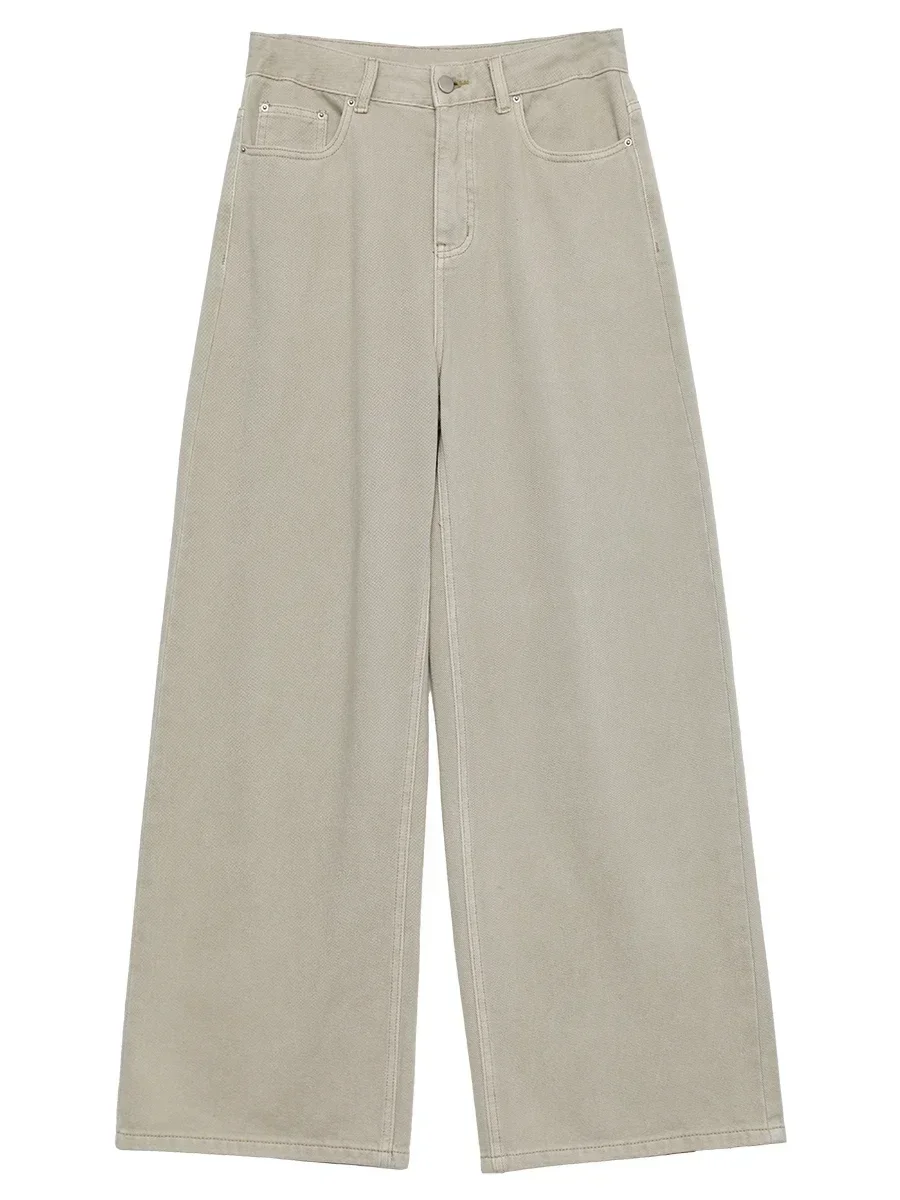 CHIC VEN Women Pants Cotton Loose High Waisted Slim Straight Leg Female Jeans Casual Wide Leg Trousers Autumn Winter 2024 5