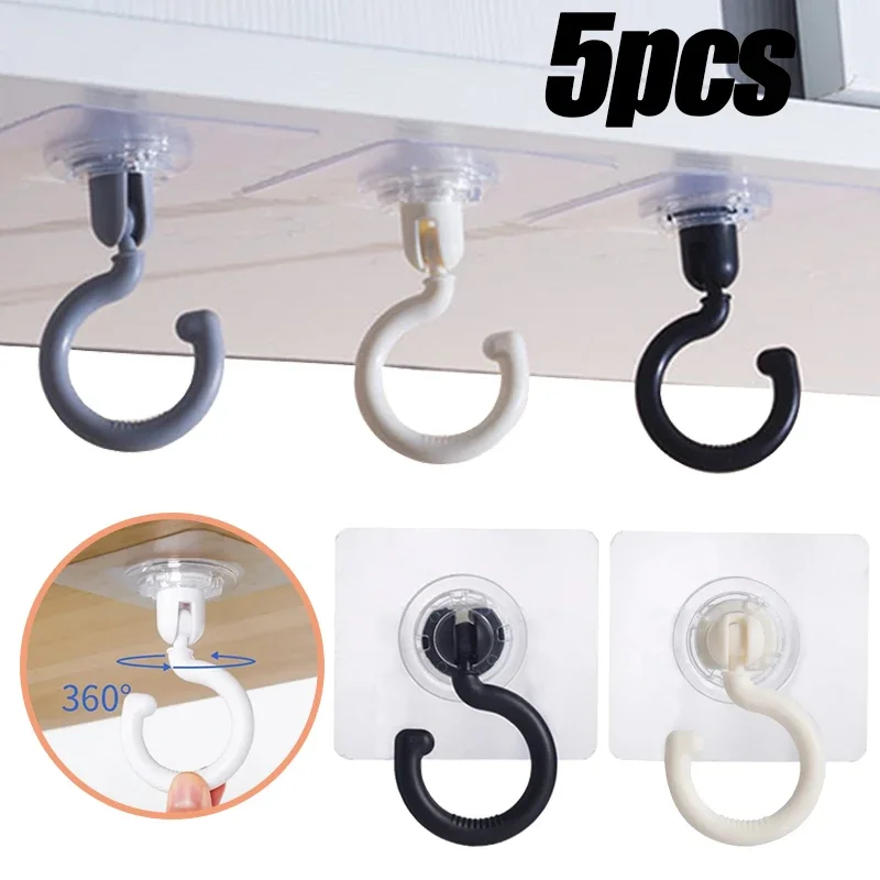 1/3/5pcs ganci girevoli gancio adesivo soffitto forte cuscinetto Stick Rack cucina parete portachiavi bagno cucina porta Hook Up