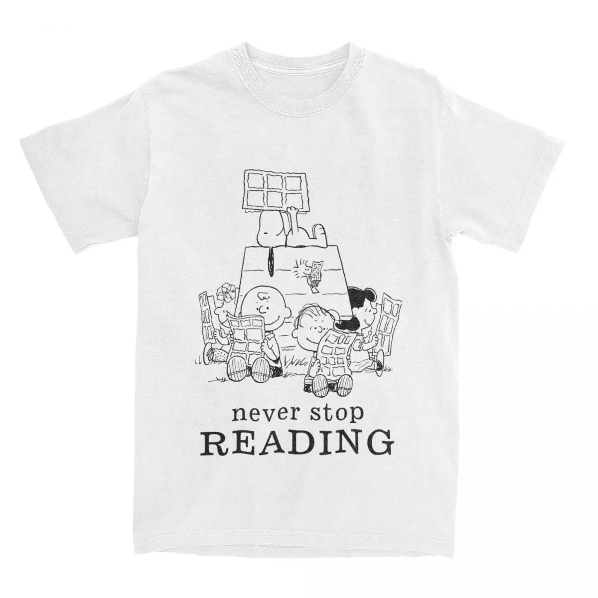 thumbnail image 1 of Camisetas de lectura de cómics de Peanuts, accesorios para hombres y mujeres, camisetas novedosas de algodón puro de Snoopy y Charlie Brown, ropa de verano, 1 of 4
