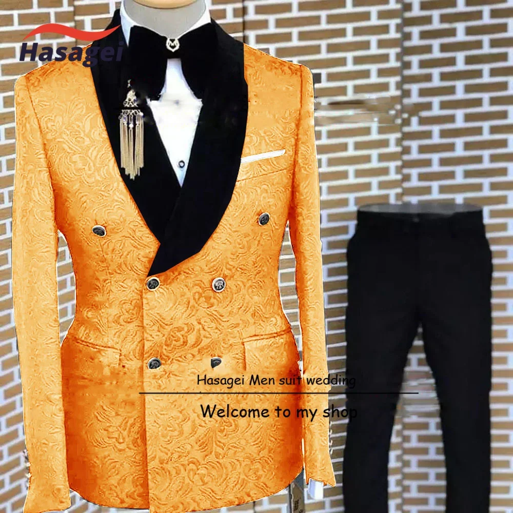 Men's Suits Wedding Tuxedo Groom Floral Jacket Pants 2-Pack Double Breasted Blazer Formal Party Outfit