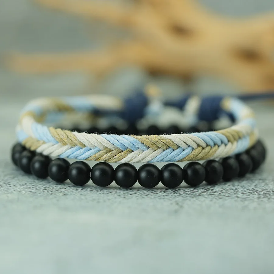 Noter Neues Böhmen-Armband-Set für Herren, handgefertigt, geflochtene Schnur, Charm-Armband für Herren, vielseitiges Zubehör, 6 Farben erhältlich, für Herren – Detail 9