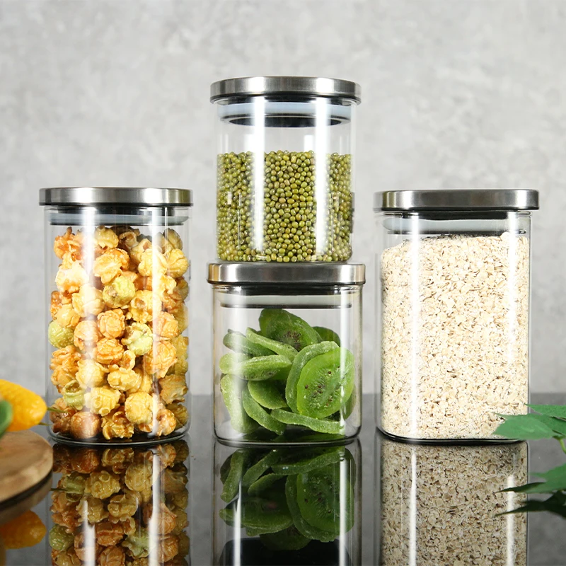 Glass Canister Set for Kitchen or Bathroom with Airtight Lid and