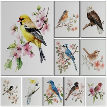 Serie di uccelli ad acquerello Poster Stampa su tela Immagini d'arte Casa per soggiorno e camera da letto Decorazione moderna da parete Pittura senza cornice